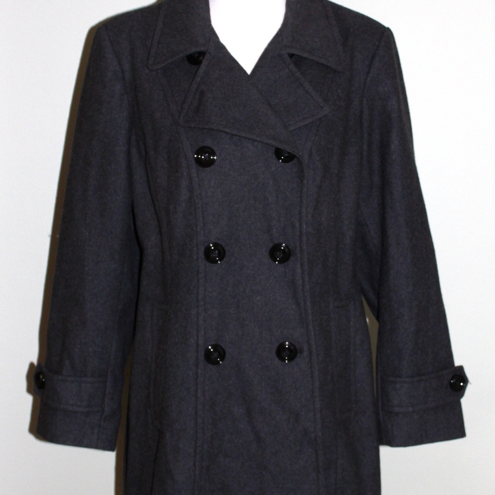 Anne Klein Gray Wool Blend Pea Coat Size XL